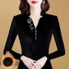 Temperament V-neck Base Blouse for Women Long-sleeved Winter New Arrival Style Middle-aged Mother Slim Gold Velvet Top