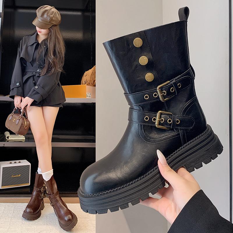 Britské dámské boty Martin 2025 nové podzimní retro dámské boty Maillard hnědé boty platforma černé kotníkové boty