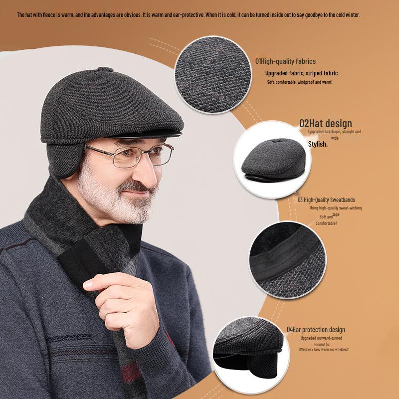 Men's Autumn/Winter Thick Duckbill Cap with Ear Protection - Middle-Aged and Senior Outdoor Cotton Hat