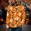 Women's Flannel Long Sleeve Top with Halloween Print Neck Pullover Shirt