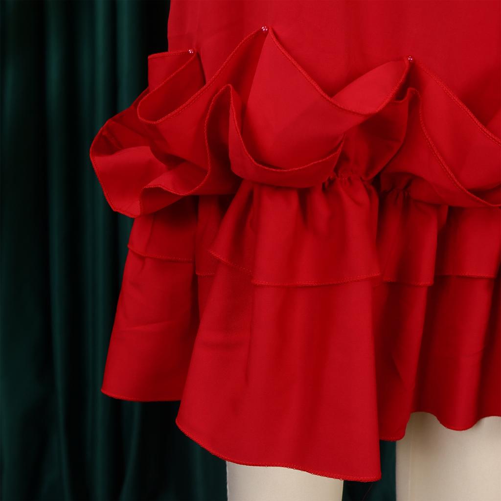 Elegant Office Dresses Women Bow Collar Ruffles Sleeve Straight Mid Calf Fashion Formal Female Business Work Wear Dress Midi Hot