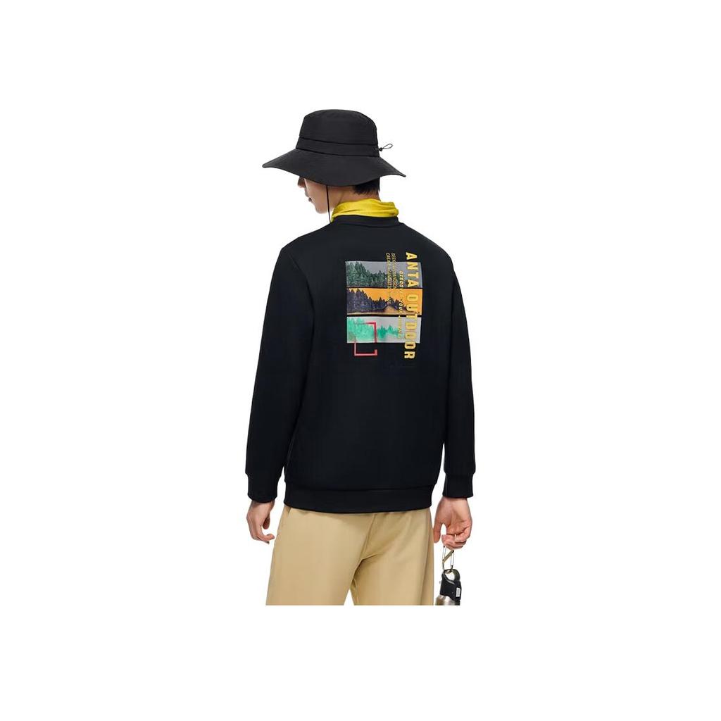 Anta Outdoor Series Printed Letter Crew Neck Pullover Sweatshirt Men Sweatshirt Basic-Black 152416706-3