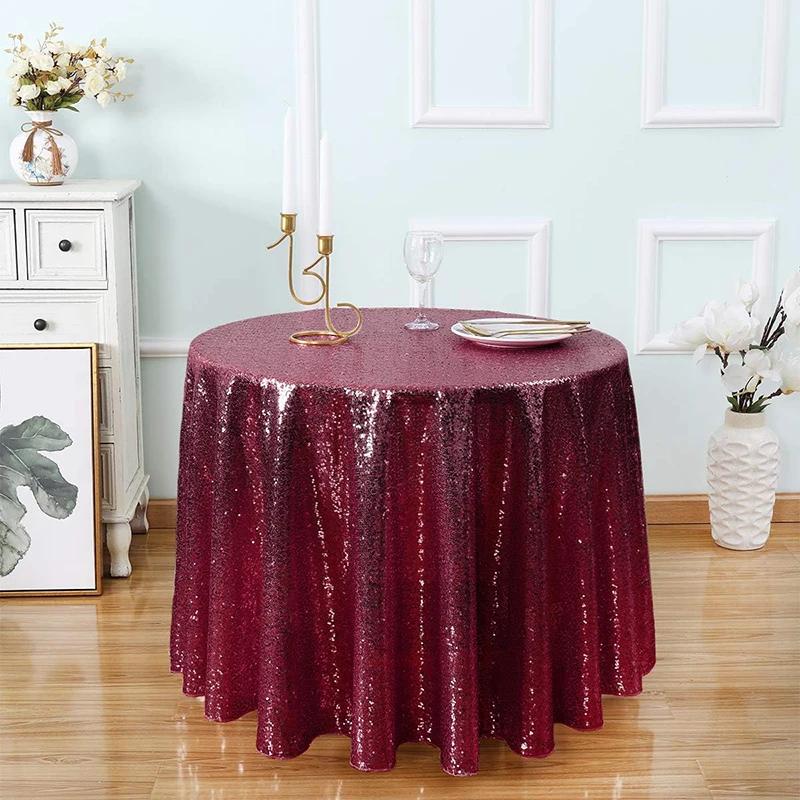 

Красная круглая скатерть с пайетками, блестящая, для свадеб, вечеринок, десертных столов, ужинов, детского душа, дня рождения, рождественского декора Diameter 90cm вино красного