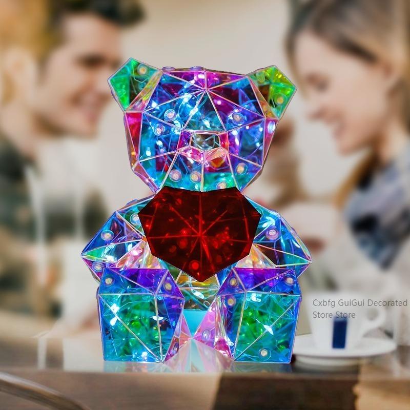 15CM Loving Bear Glowing Bear Valentine's Day Gift for Girlfriend Fantasy Color Set with PVC Box Gift Girl Home Decor Ornaments