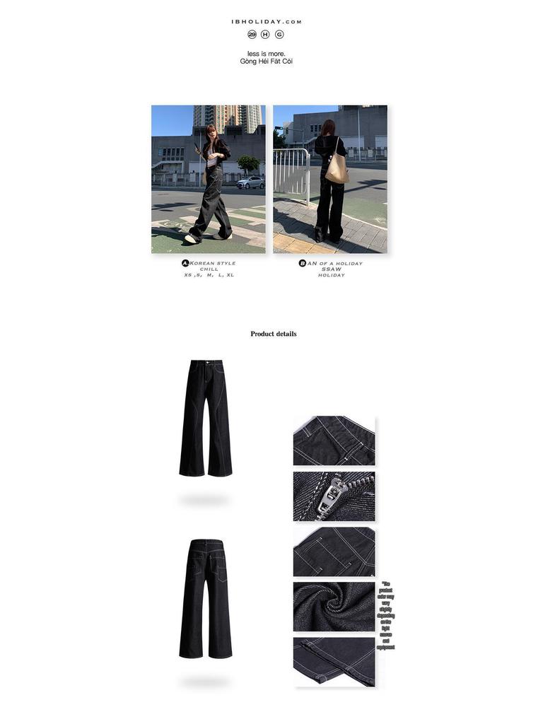 Women's Black Floor-Length Wide-Leg Jeans - High-Waisted, Loose-Fit, Drapey, Slimming Bootcut for Autumn/Winter 2024.