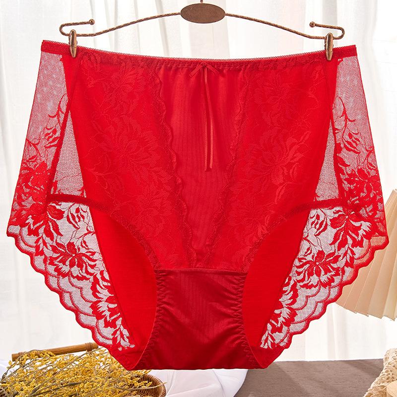 Plus Size Sexy Lace Seamless Panties High-Rised Mesh Briefs Soft Breathable Underpants Lightweight Underwear