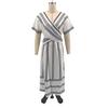 Maxi Robe d'Été pour Femmes Rayée Manches Courtes Col en V Robe évasée Décontractée Vacances à la Plage Fluide Robe d'été coupe A