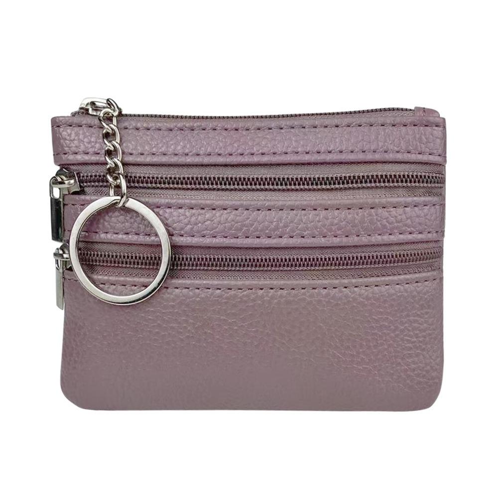Durable PU Leather Money Coin Purse Waterproof with Key Ring Credit Card Holoder Wear-resistant Zipper Pocket Purse Maiden