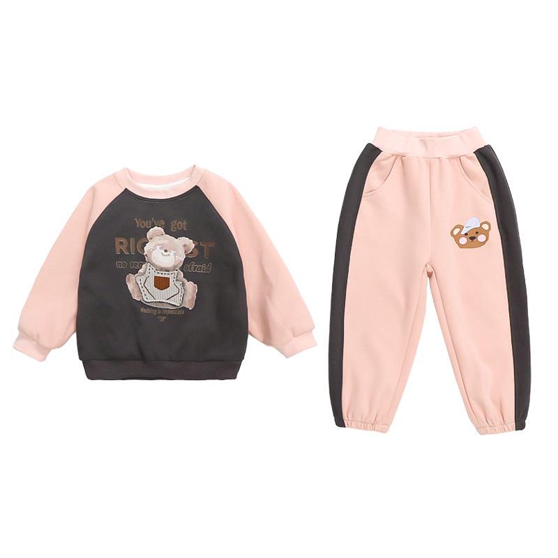 Girls Spring Fashion Cute Bear Sports and Leisure Suit  Children's Baby Girl Two-piece Suit