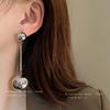 Silver Needle Metal Ball Tassel Earrings Personality Exaggerated Design Sense Earrings Simple Fashion Cold Wind Earrings