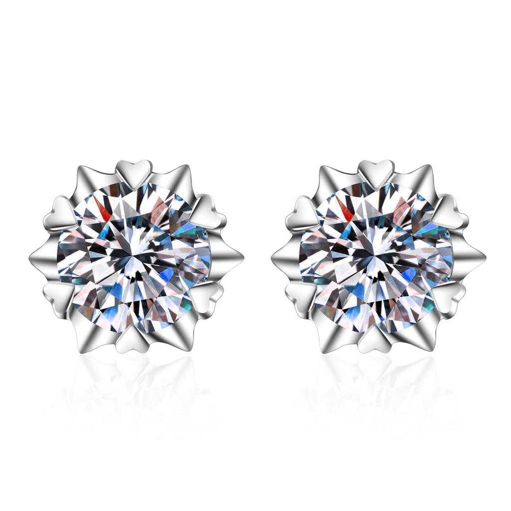 Boucles d'oreilles en argent sterling S925 pour femmes, boucles d'oreilles moissanite flocon de neige, plaqué or pt950, petits et mignons bijoux d'oreille