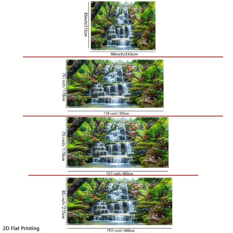 2DRainforest Waterfall Nature Tapestry Tropical Garden View Background for Outdoor Decoration
