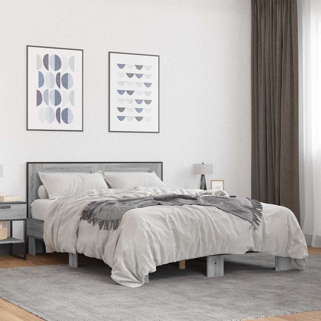 Bed Frame Grey Sonoma 140 x 200 cm Engineered Wood and Metal