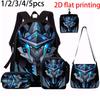 1/2/3/4/5PCS Robot Graphic Backpack Set | Ideal for School & Daily Travel