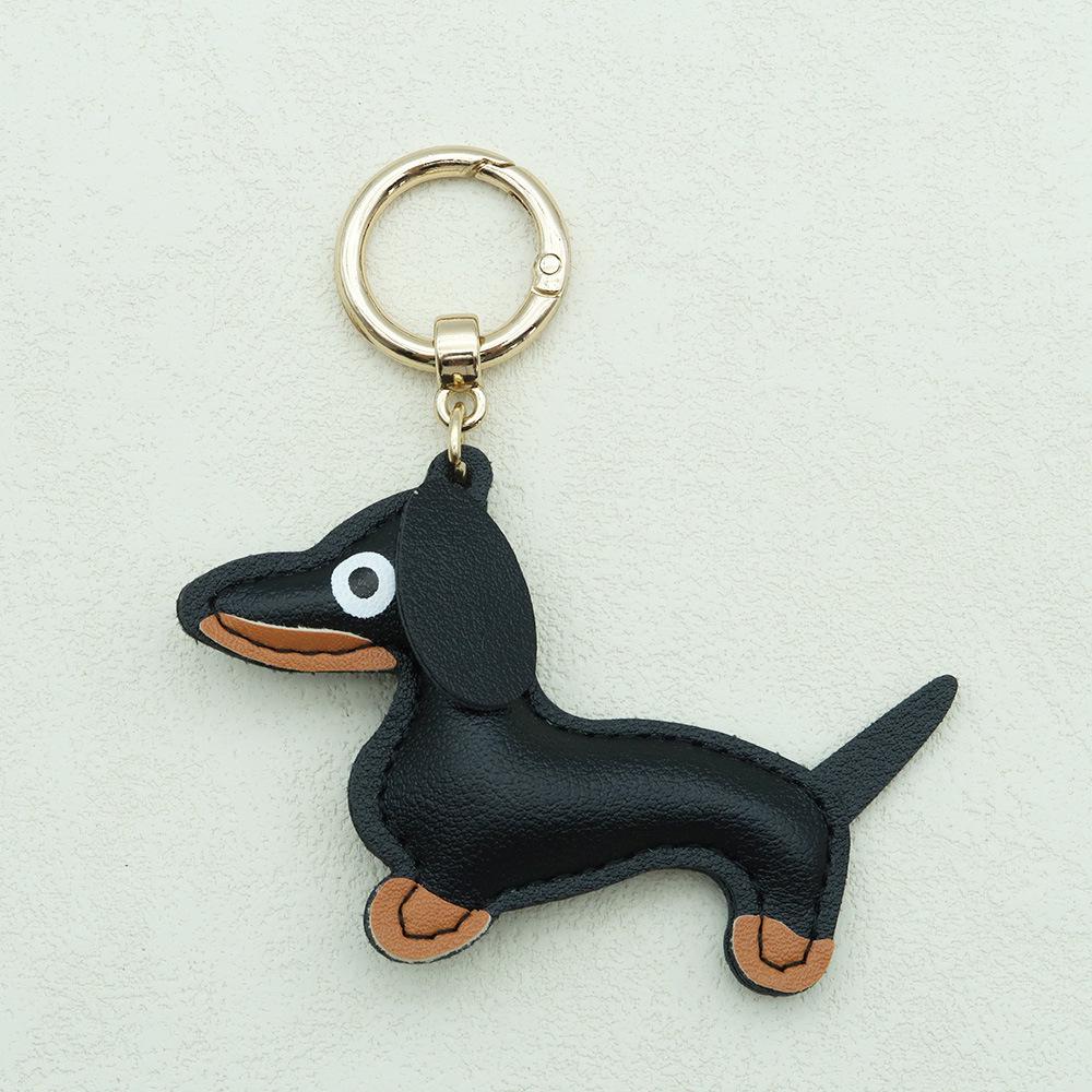 In-Stock Dachshund Cartoon Pendant Leather Dog Bag Charm Phone Case Accessory Creative Car Charm