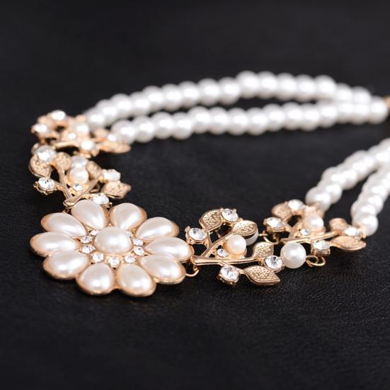 Yousheng Women Necklace Bohemian Elegant Double-layer Sun Flower Pendant Geometric Ladies Faux Pearl Choker Necklace Jewelry Decoration Gift for