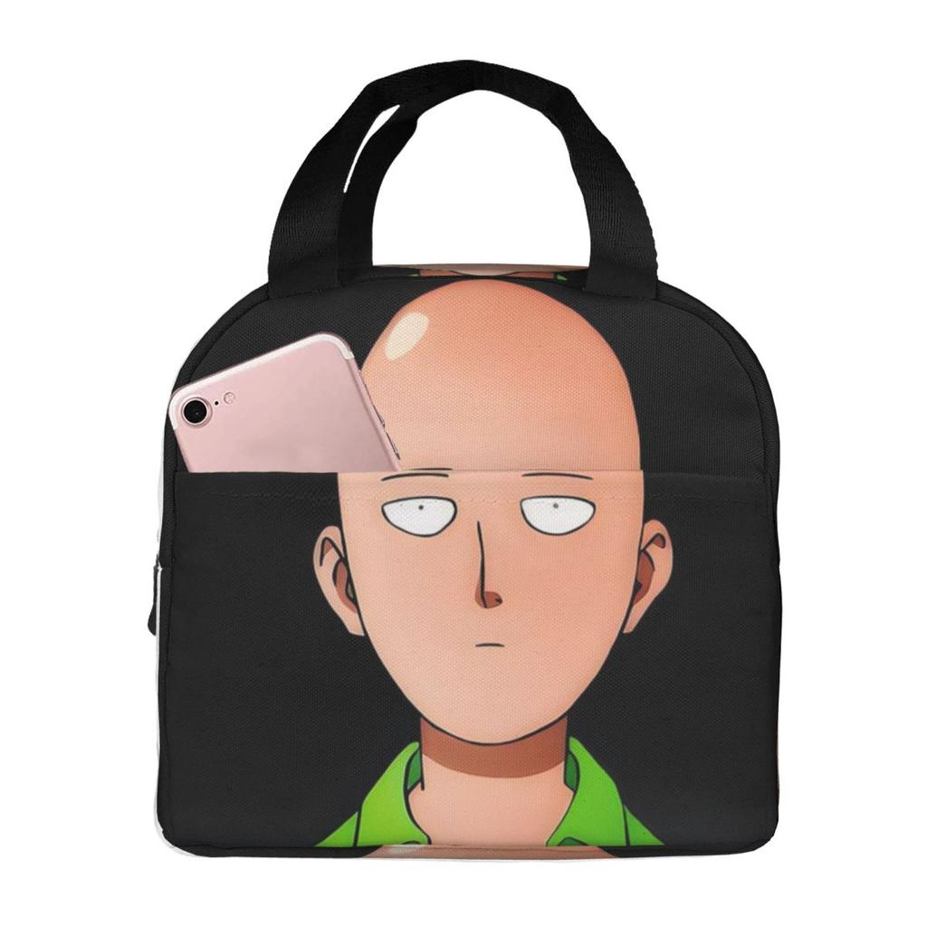 Japanese Saitama Anime Manga Insulated Lunch Bag for Women Office Cooler Thermal Food Box Tote Portable Lunch Boxes Container