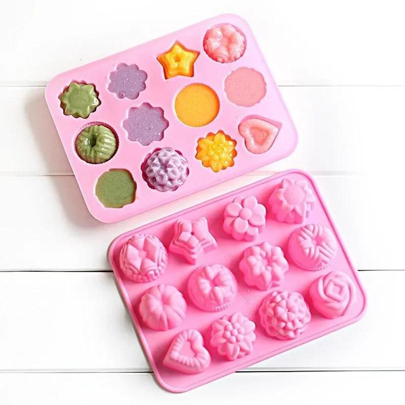 12 Flower Grass Mold Silicone Multi-style Baking Mold Cake Candy Chocolate Ice Pastry Food Mold Creative Shape Handmade Molds