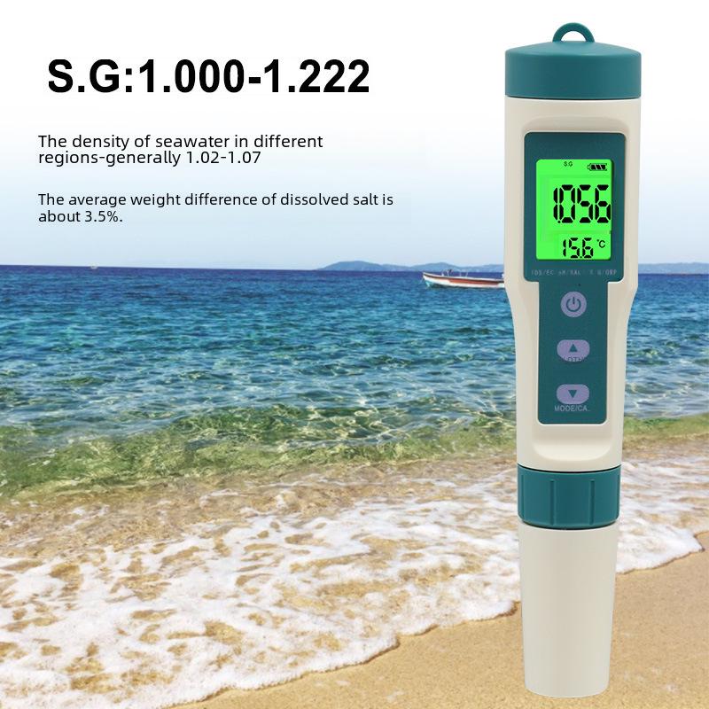 Testeur de pH et de salinité de l'eau de mer TDS 8 en 1 - Stylo de test de la qualité de l'eau riche en hydrogène