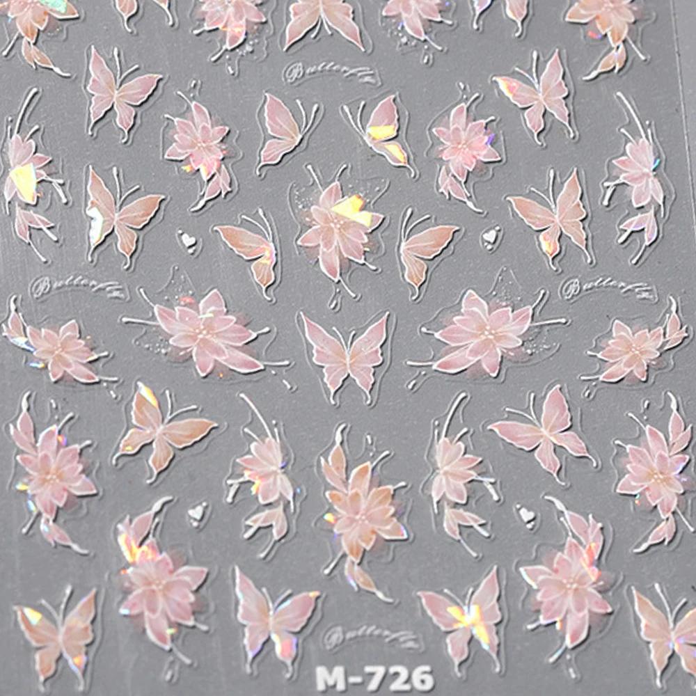 Enchanting Purple Butterfly 5D Nail Art Sticker Shiny Flower Petals Bowknot Animals Insects Adhesive Decoration Manicure Decal