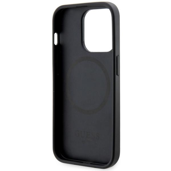 Étui pour iPhone 14 Pro Max Guess 4G Rayures Imprimées MagSafe Noir