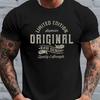 European Size Men'S Single Round Neck Pullover Classic Faux Denim Statement Limited EDITION Print Easy Loose Casual Versatile Top T-Shirt Short Sleeve