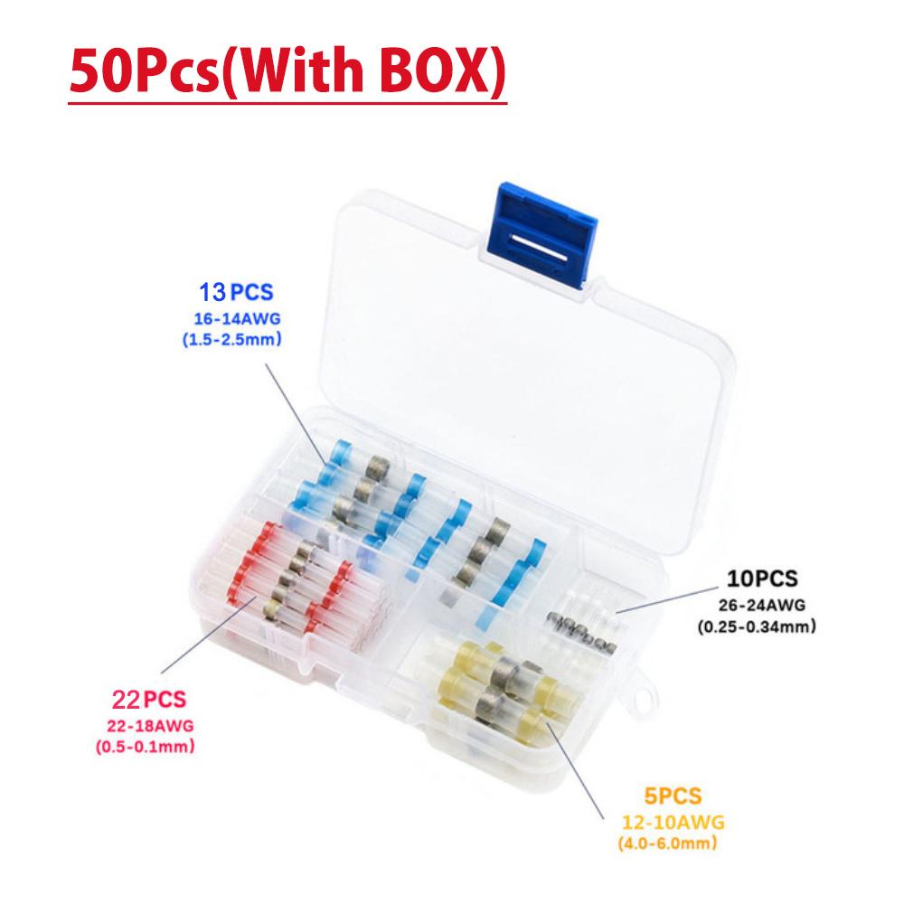 50/1000Pcs Heat Shrink Butt Crimp Terminals Waterproof Solder Thermal Casing Seal Electrical Cable Wire Connector for Car Marine