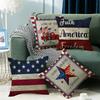 Independence Day Flag Four-piece Set, Linen Material, Home Cushion Cover, Five-pointed Star, Blue, White and Red Striped Letter Print