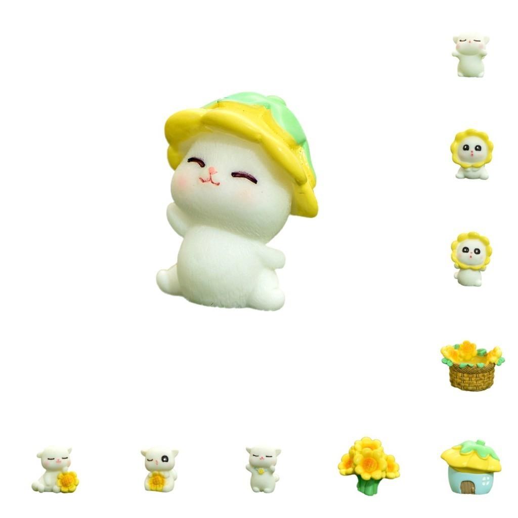 Adorable Resin Sunflower Cat Miniature Charming Cartoon Garden Decor Animal Figurine