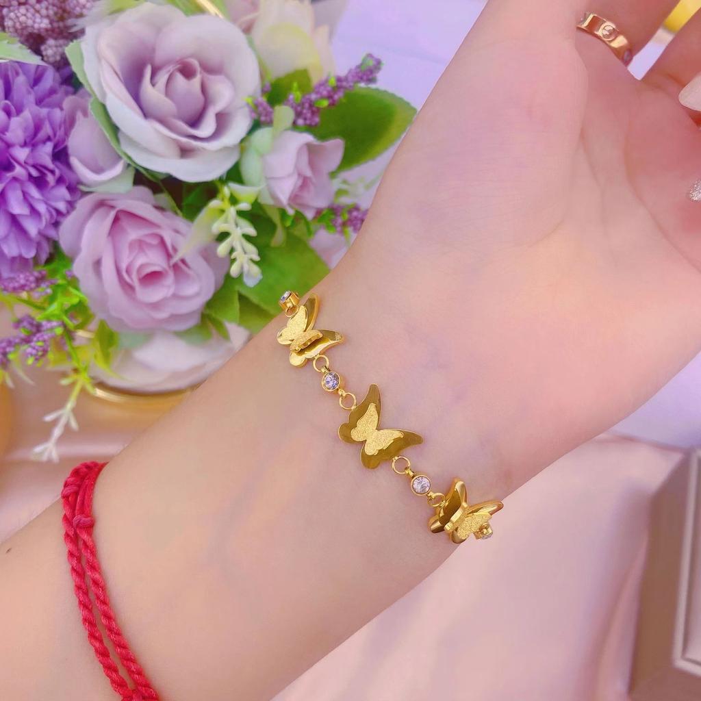 316 Stainless Steel Gold Color Butterfly Charms Bracelet For Women Vintage Rustproof Girls Wrist  Party Wedding Gift