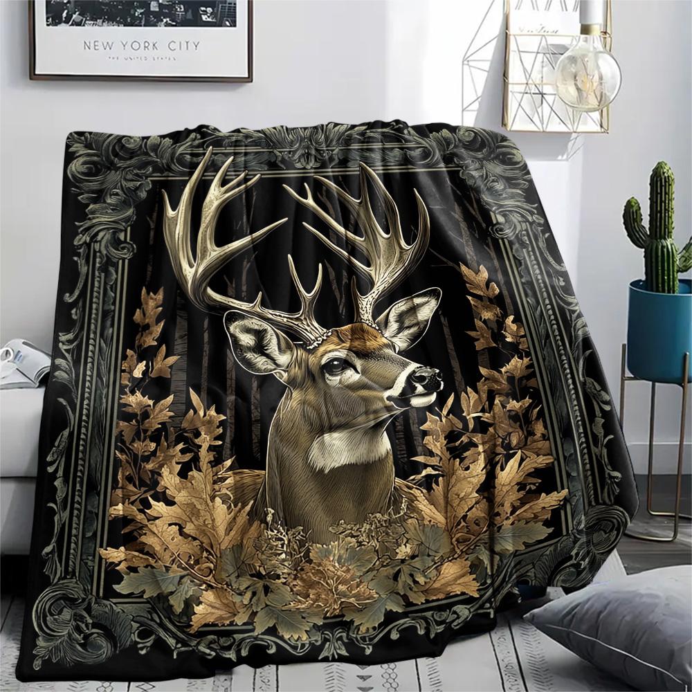 Deer Print Flannel Blanket, High Quality Comfortable for All Seasons, Home Decor, Warmth and Comfort, Perfect for Christmas Gifts