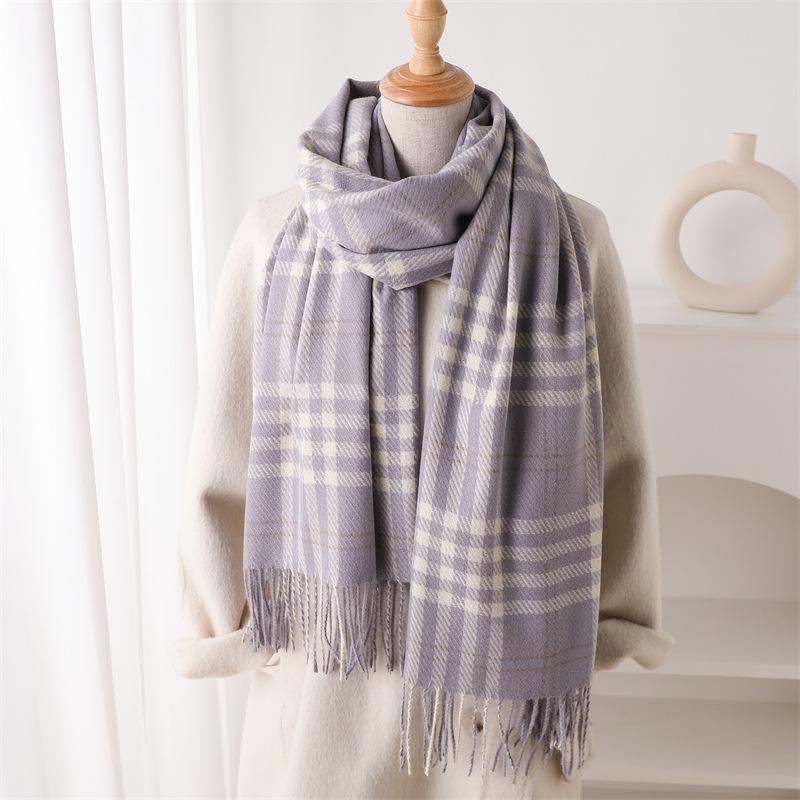 Retro British Style Imitation Cashmere Plaid Warm Shawl Scarf Autumn And Winter Fashion Atmosphere Versatile Fringed Scarf Women