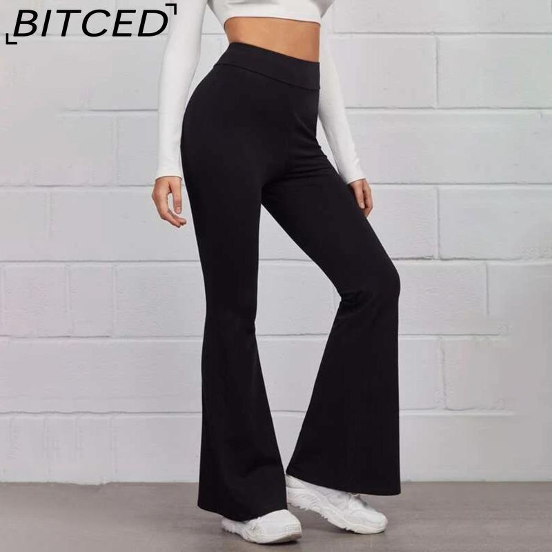 BITCED Women's Trousers Shiny Solid Color High Waist Trousers Spring Autumn Temperament Loose Straight Wide Leg Trousers Casual Wear