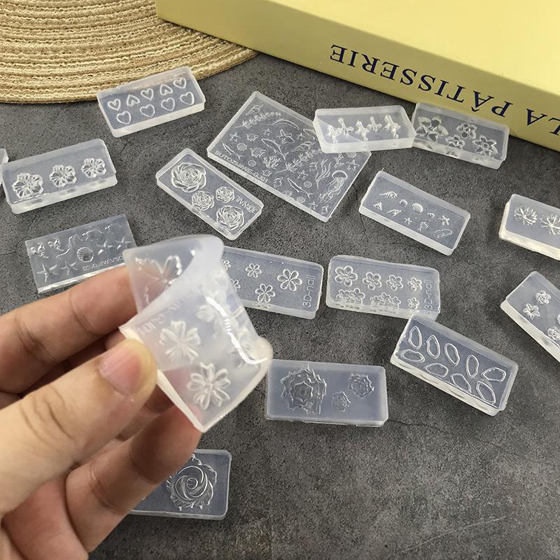 3D Rose Flower Silicone Nail Mold Ocean Style Shell Starfish Nail Transparent Mold Diy Nail Art Decoration Manicure Design Tools