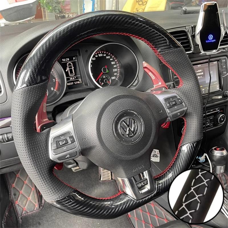 DIY Auto Lenkradabdeckung Kohlefaser Leder Für Volkswagen Golf 6 GTI MK6 VW Polo GTI Scirocco R Passat CC R-Line 2010