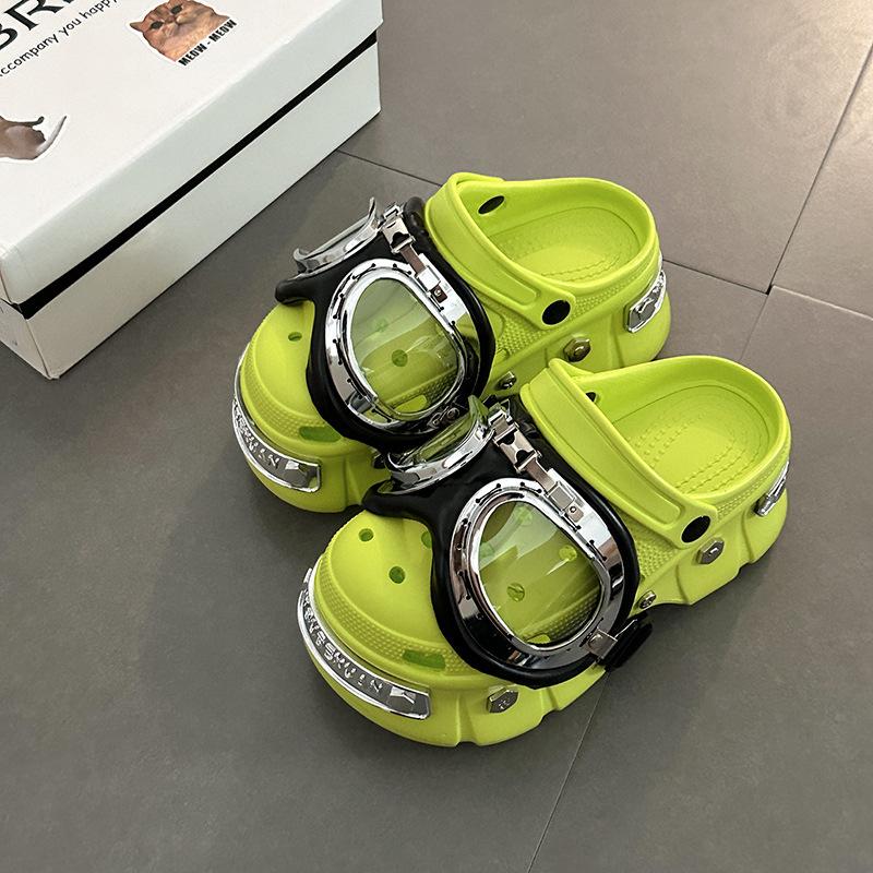 

[BRSO] Парижские туфли с дырками летние панк-стиль на высокой толстой подошве металлические заклепки модные шлепанцы сумка голова сандалии 39-40 зелёный