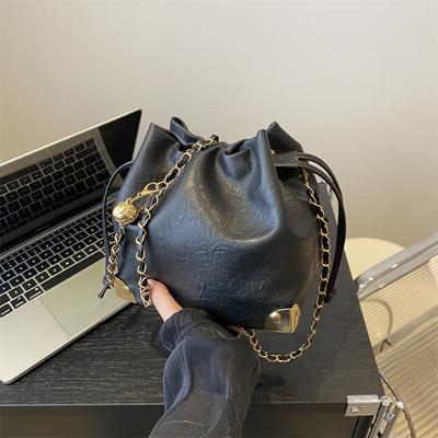Women'S Bag Bucket Bag Texture Pu Shoulder Bag Niche Versatile Chain Messenger Bag