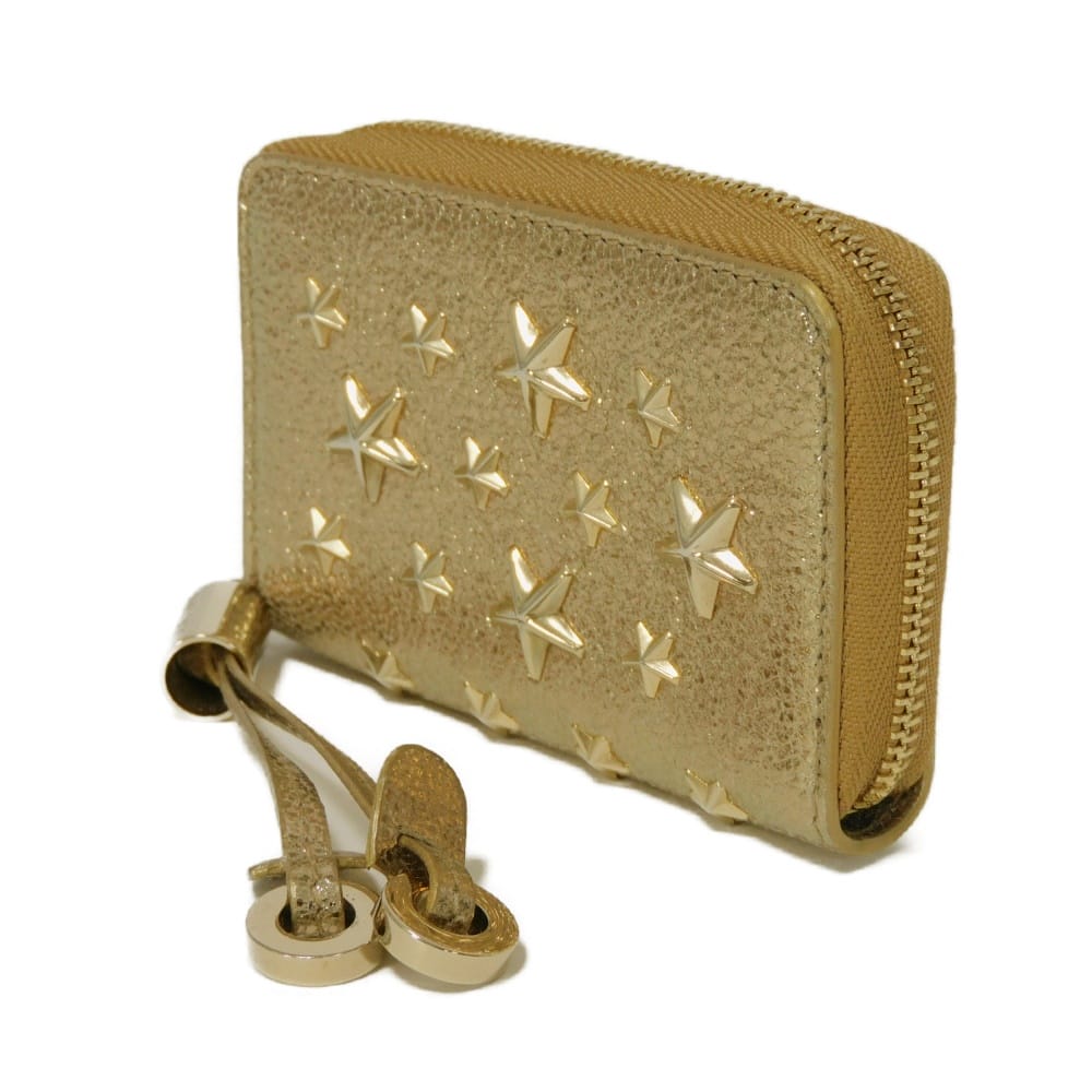Used 10066 Nelly Coin Purse 7943 Card Case Compartment Zip Around Star Studs Gold Unisex from Japan AUTHENTIC
