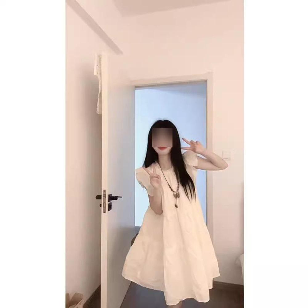 

Women s Spring Pink Flutter Sleeve A-Line Dress - Petite, Loose, Slimming, Casual Short Skirt S (up to 45kg)