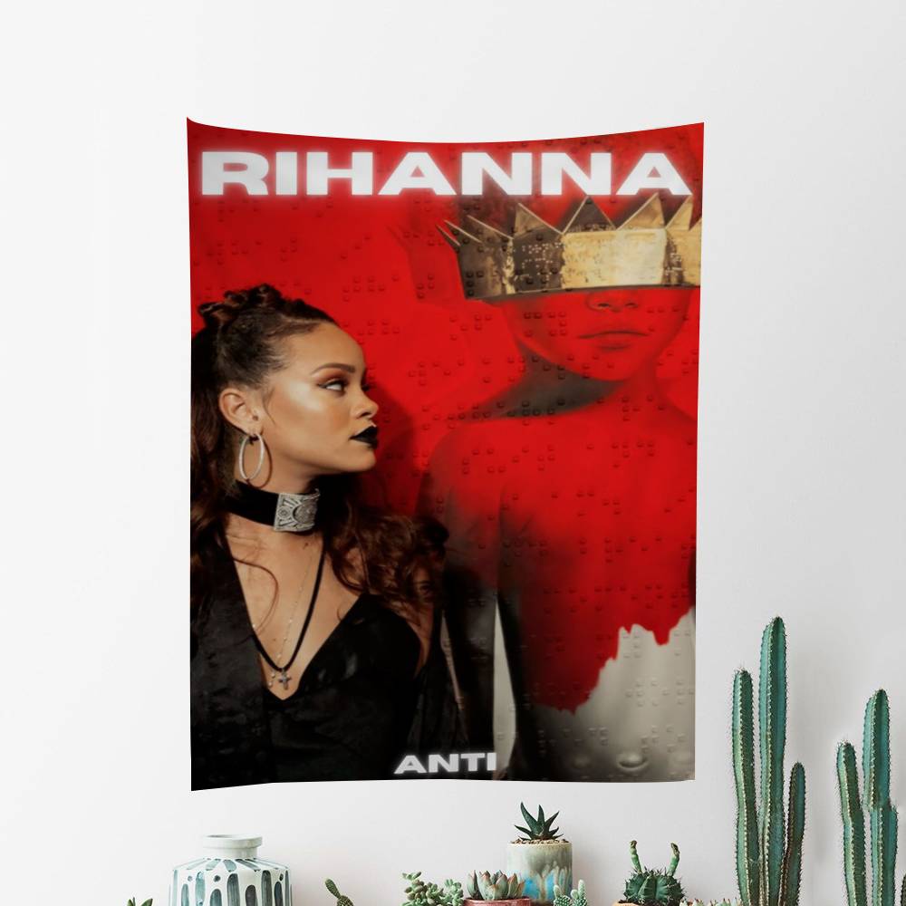 Famous Singer Rihanna Pop Music Anime Tapestry Hippie Flower Wall Carpets Dorm Decor Wall Hanging Home Decor