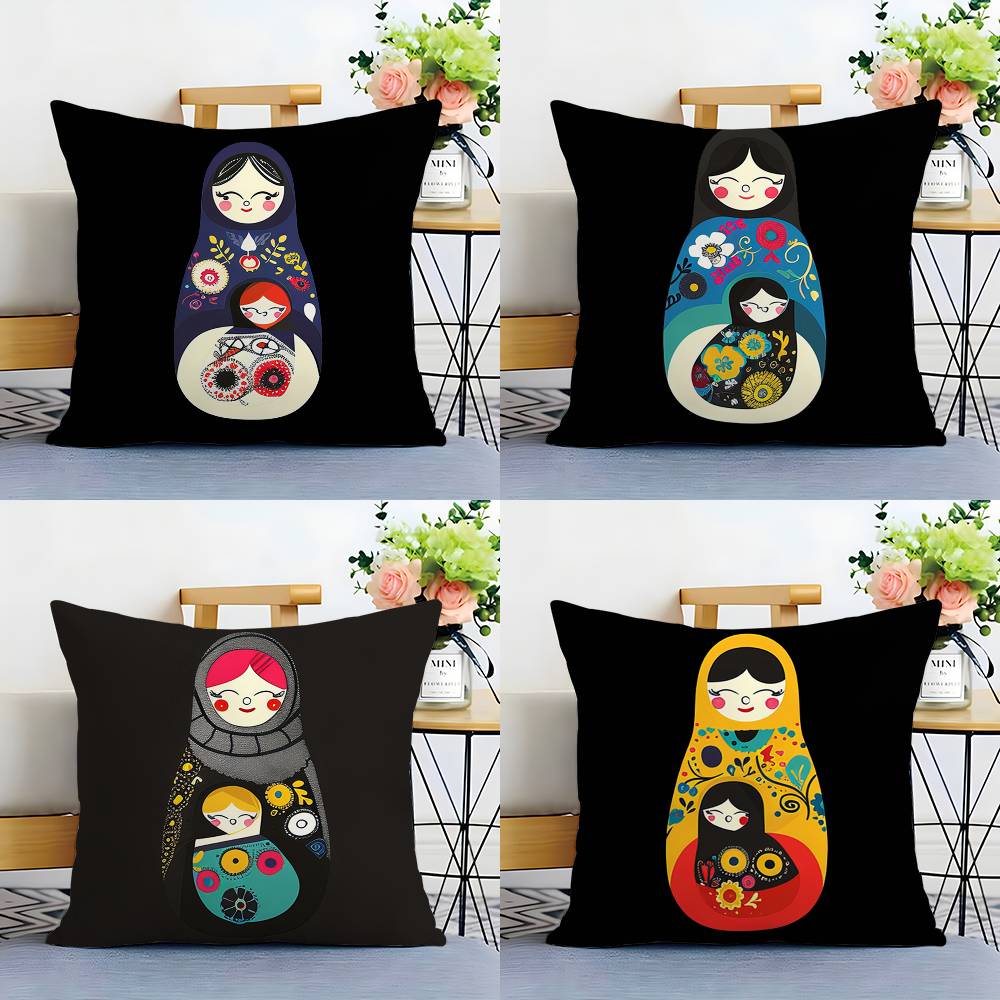 Matryoshka Doll Russia Art Pillow Case Plush Fabric Soft Double Sided Print Home Sofa High Quality Cushion Cover Throw