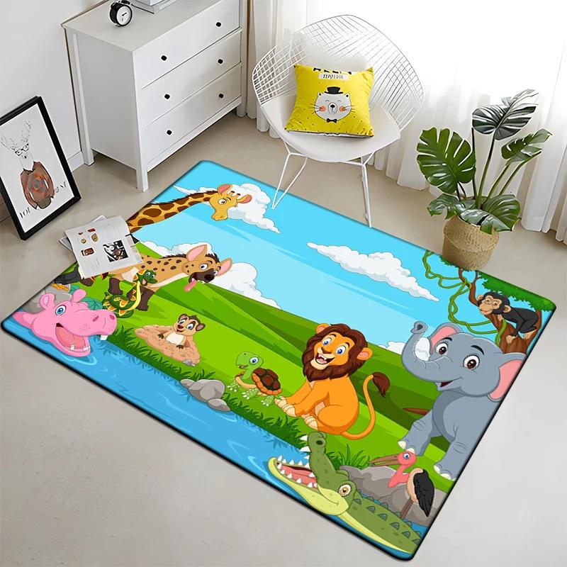 Cute Jungle Animal Carpet Area Rugs Anti-slip Doormat 3D Print Cartoon Animals Carpet for Living Room Bedroom Decor Child Gifts