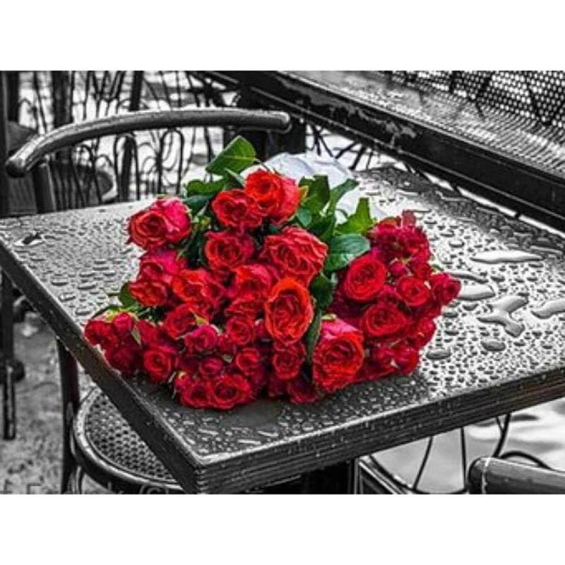 5D Diy Diamond Painting Black Red Landscape Full Round Drill Rhinestones Pictures Embroidery Rose Flower