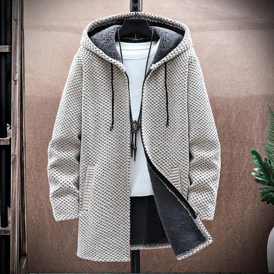 Suéter con capucha Otoño Invierno Espesar Manga Larga Cordón Forro de Felpa Longitud Media Chaqueta de Punto Ropa de Calle