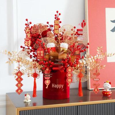 Faux Fortune Fruit & Double Happiness Flower Arrangement