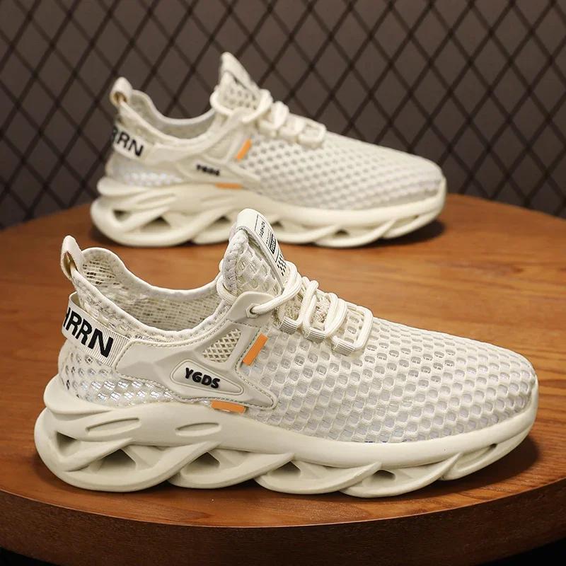

Men s Summer Mesh Sneakers - Breathable for Casual Outdoor Running Tennis Hiking & Luxury Platform Loafers Style 40 бежевый