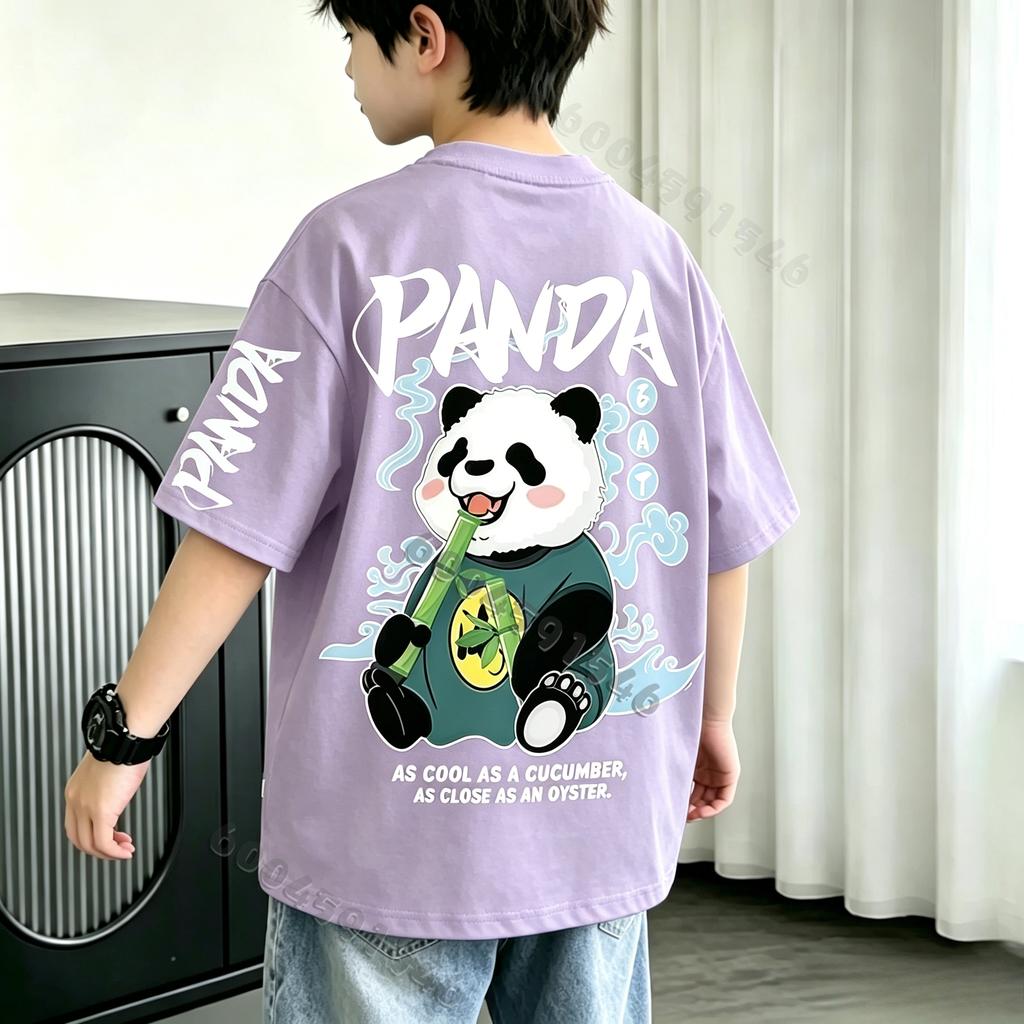 Nick Children's Cotton T-shirt, Boys and Girls, Summer Panda Animation Plant Series Kids' Short Sleeve for Parents and Children