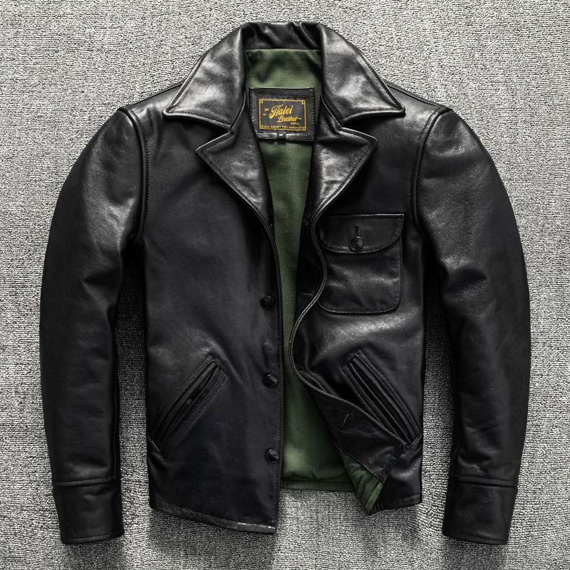 

Первый слой лошадиная кожа натуральная кожа кожаная куртка мужской рабочий костюм осенне-зимняя куртка новый 3XL чёрный