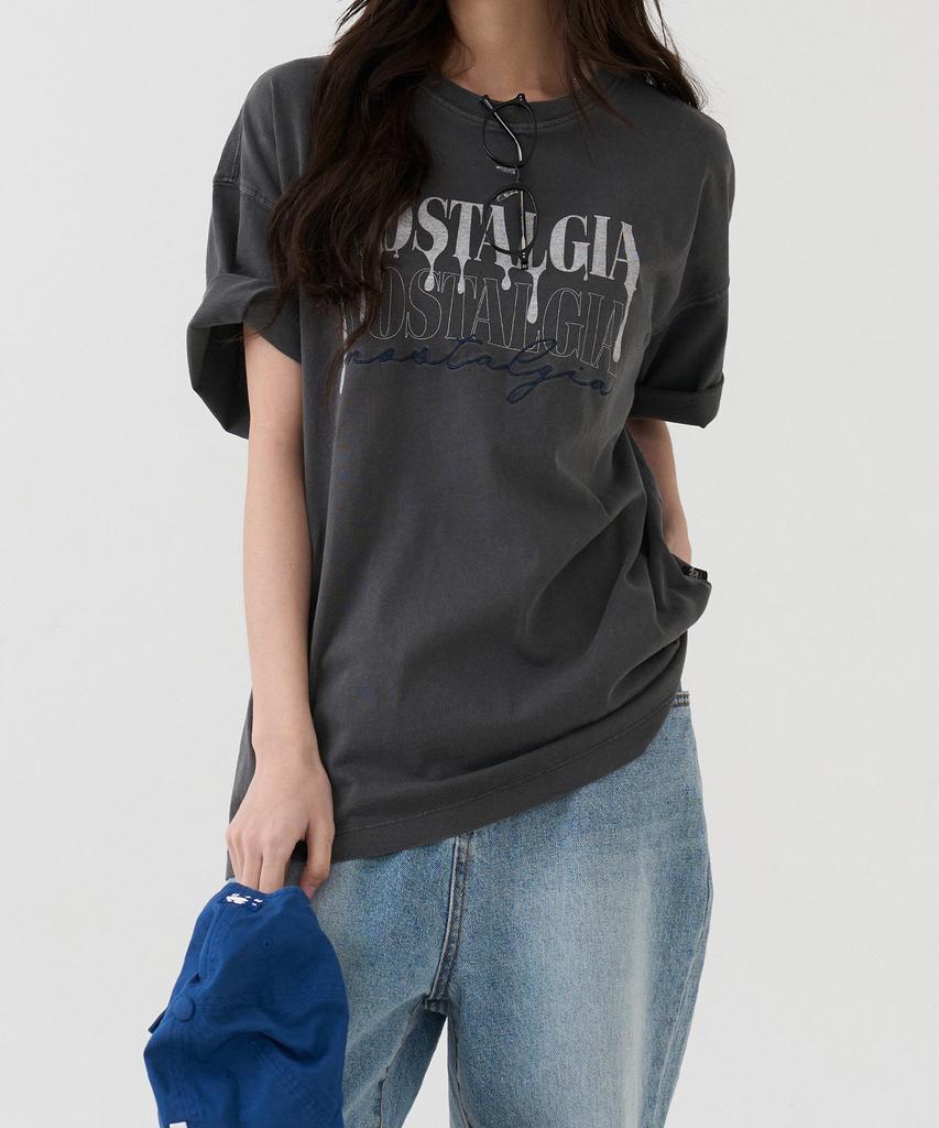 Beobeulpiseu [Unisex] Painting Embroidery Pigment T-Shirt_Charcoal