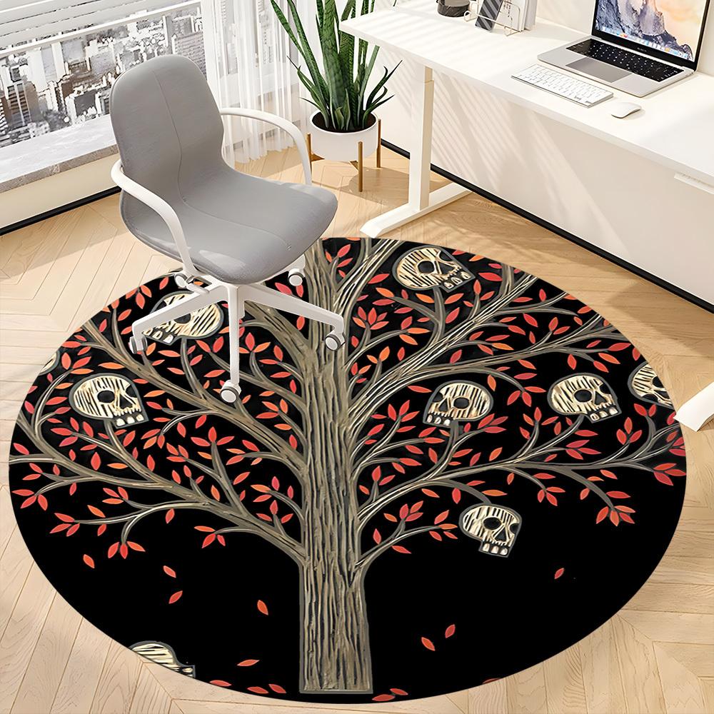 1PC Skull Tree Office Round Area Rug, Mat Suitable ForOffice, Under Office Chairs Bedroom Living Room Home Decor, Room Deco